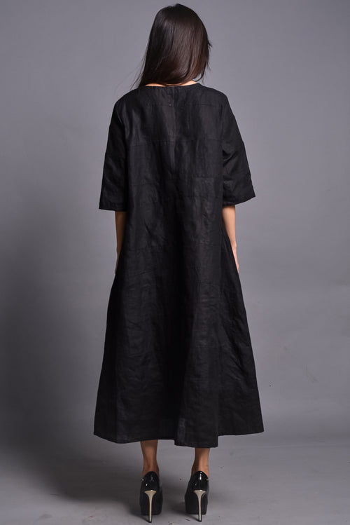 Black Linen Maxi Dress, Oversized Linen Tunic Dress, spring summer plus size clothing