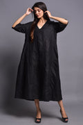 Black Linen Maxi Dress, Oversized Linen Tunic Dress, spring summer plus size clothing