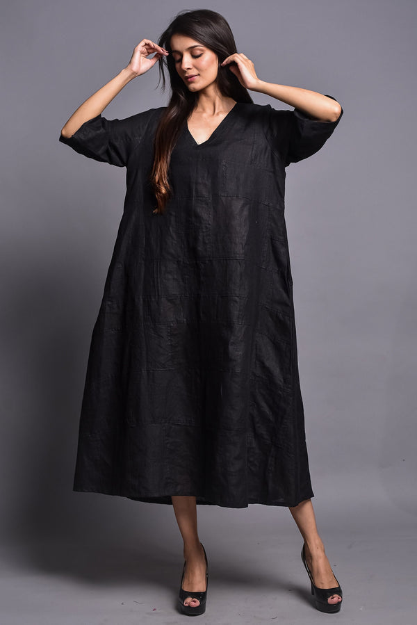 Black Oversized Linen Maxi Dress