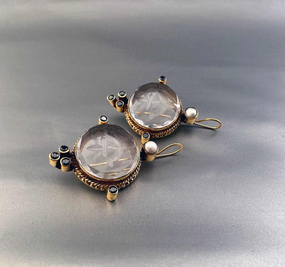 Intaglio Crystal Earrings, Edwardian Style, 18K Gold Vermeil, photo 9