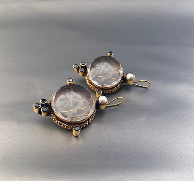 Intaglio Crystal Earrings, Edwardian Style, 18K Gold Vermeil, photo 9