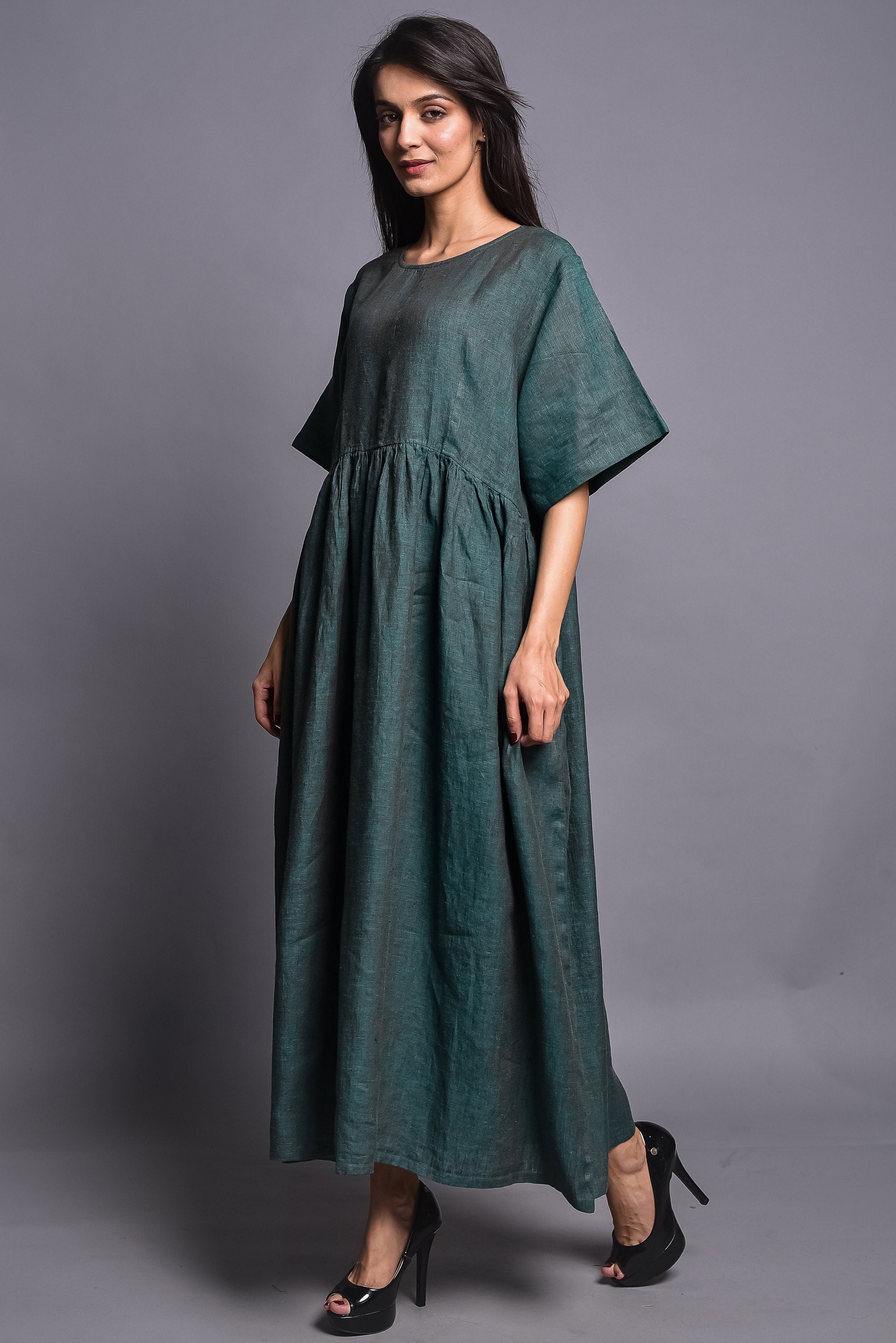 Loose Linen Maxi Dress: Bohemian Victorian Style