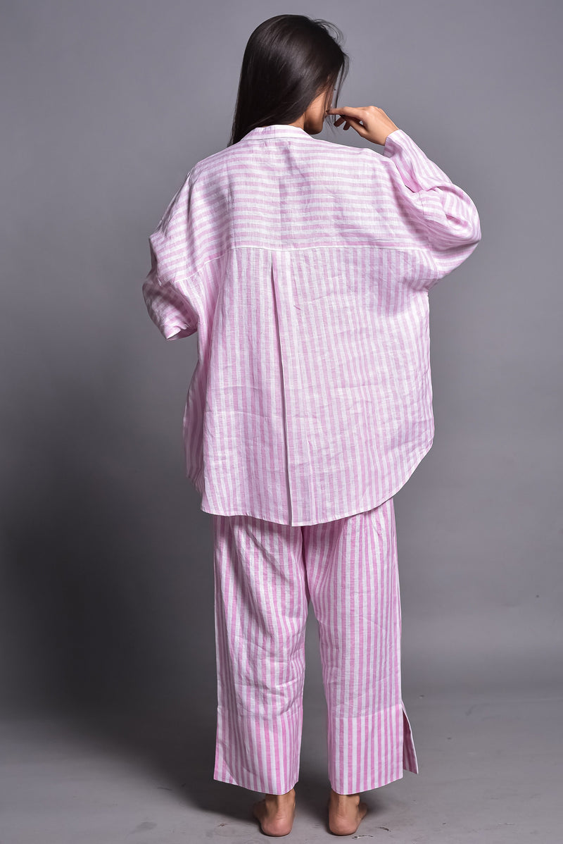 Two-Piece Linen Pajama Set with Pockets