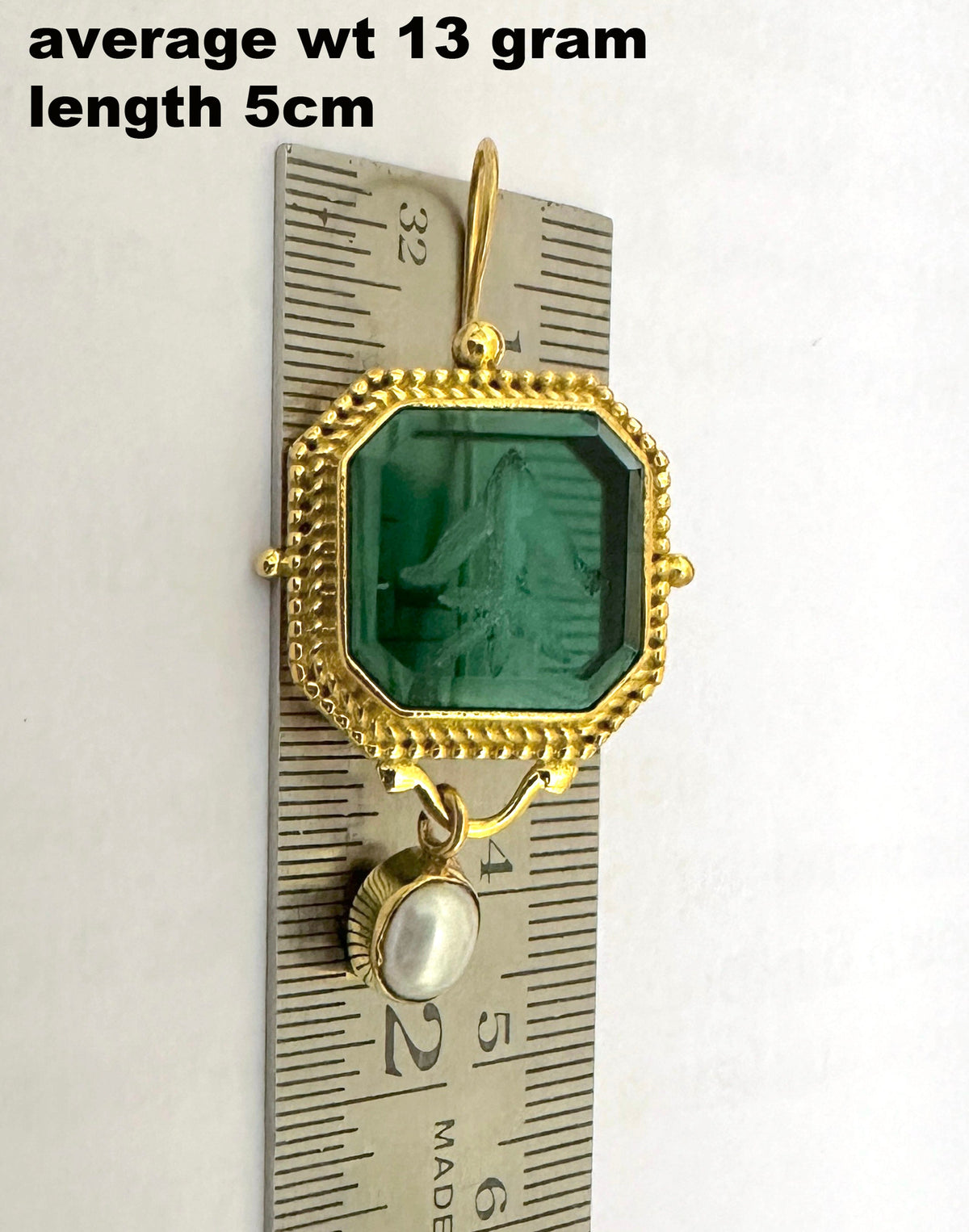 Blue Glass Intaglio Earrings, Antique Gold Hoops, photo 3