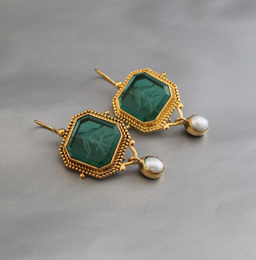 Green Intaglio Earrings, Edwardian Style, 18K Gold, photo 9