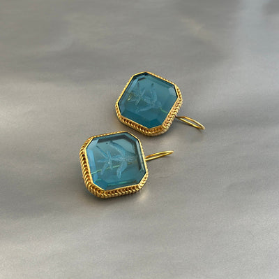 Blue Intaglio Statement Earrings, Bridal Gold, photo 10