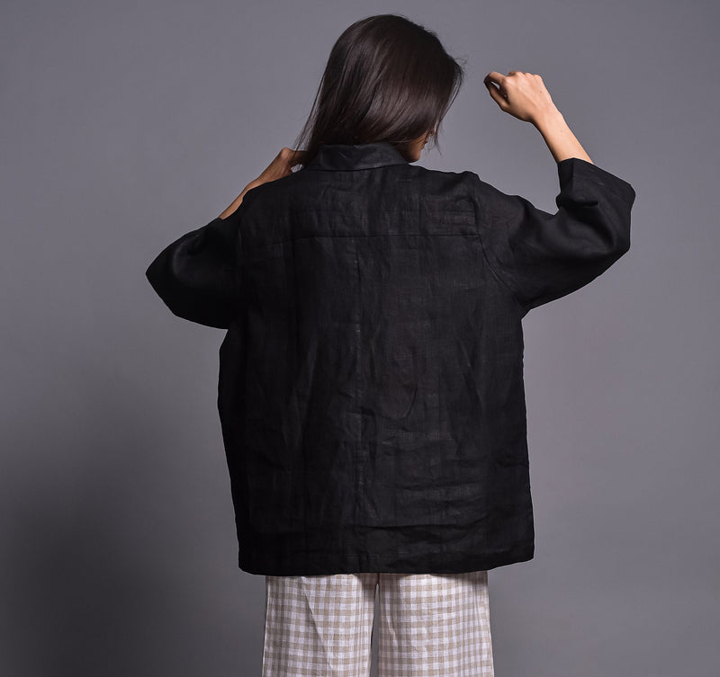 Black Linen Collared Button Shirt, photo 2