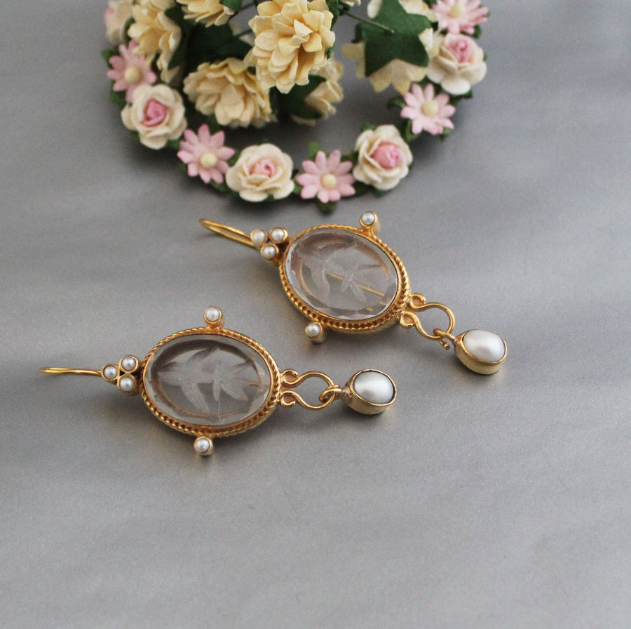 Intaglio Glass Earrings, Roman Style, Gold Vermeil with Pearls, photo 11