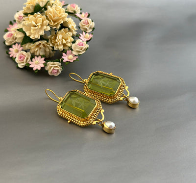 Green Intaglio Earrings, Edwardian Style, Dainty Gold, photo 9