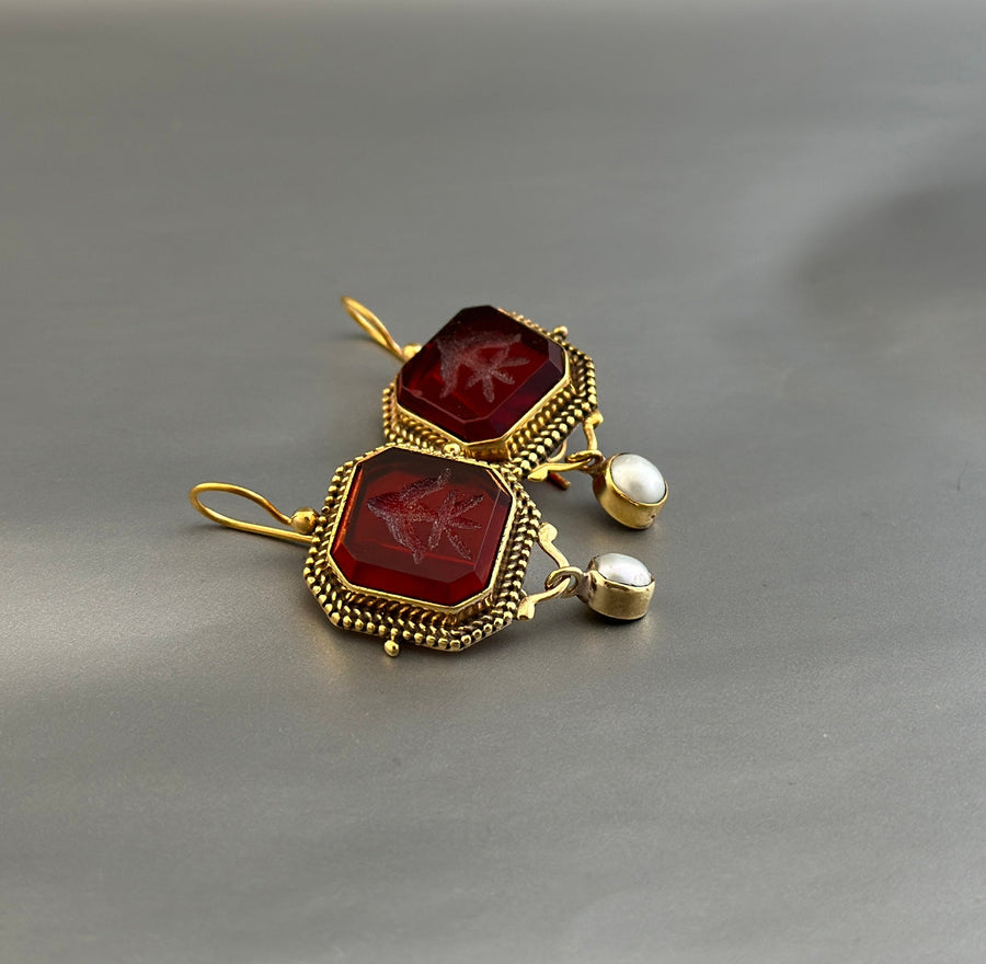 Red Intaglio Crystal Earrings, Victorian Style, photo 5