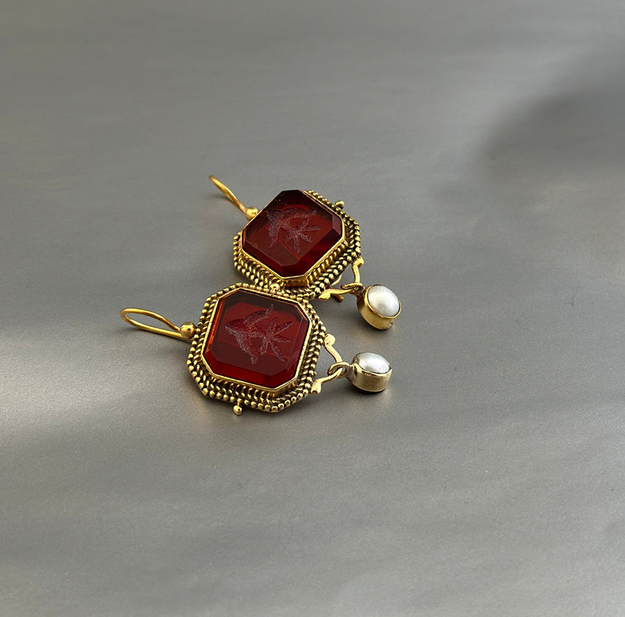 Red Intaglio Crystal Earrings, Victorian Style, photo 7
