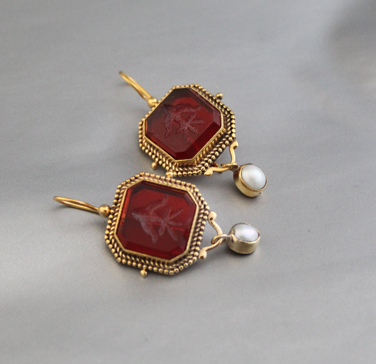 Red Intaglio Crystal Earrings, Victorian Style, photo 10
