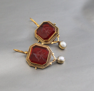Red Intaglio Crystal Earrings, Victorian Style, photo 10