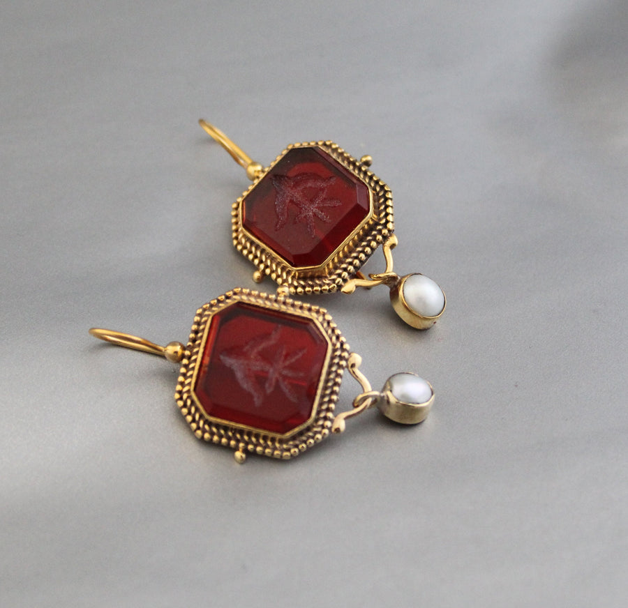 Red Intaglio Crystal Earrings, Victorian Style, photo 10
