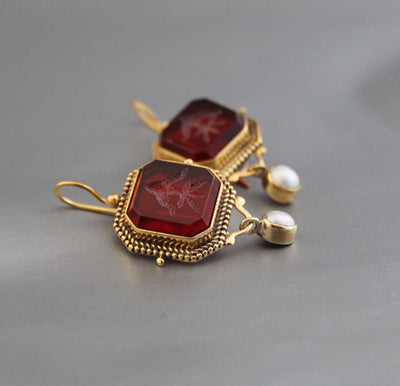Red Intaglio Crystal Earrings, Victorian Style, photo 4