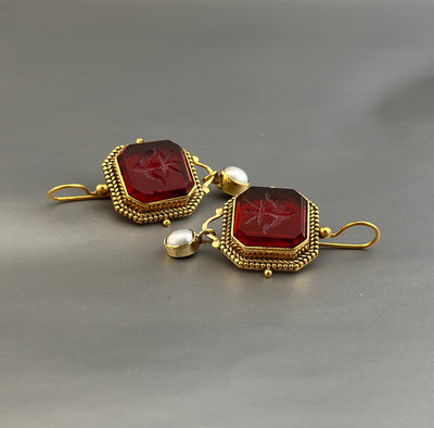 Red Intaglio Crystal Earrings, Victorian Style, photo 2