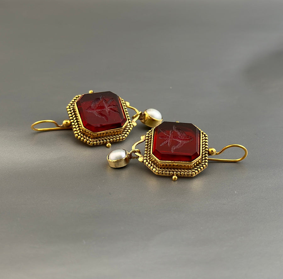 Red Intaglio Crystal Earrings, Victorian Style, photo 2