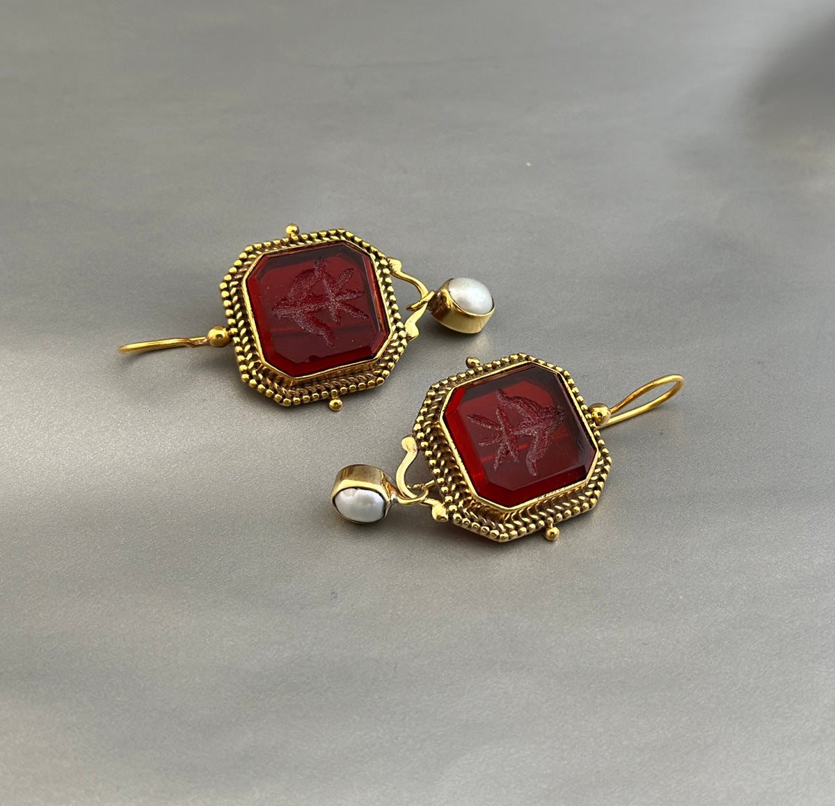Red Intaglio Crystal Earrings, Victorian Style, photo 8