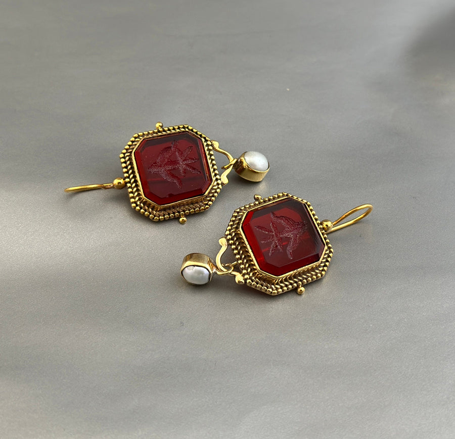 Red Intaglio Crystal Earrings, Victorian Style, photo 8