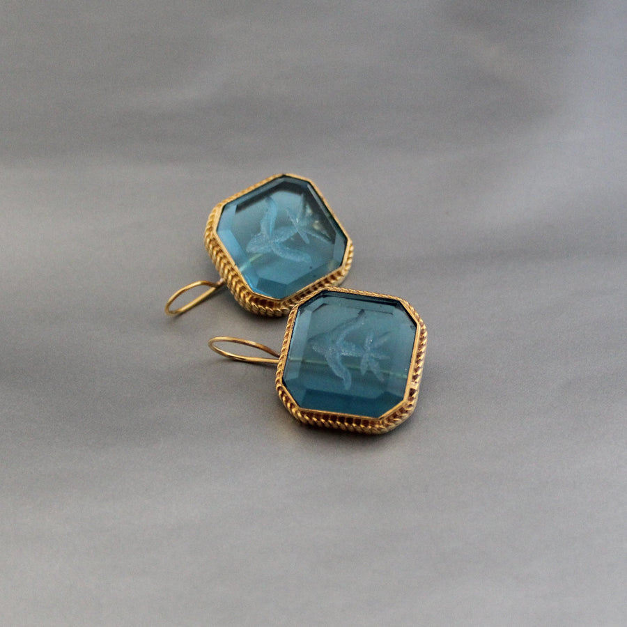Blue Intaglio Statement Earrings, Bridal Gold, photo 4
