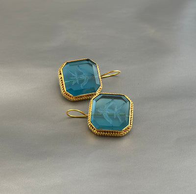 Blue Intaglio Statement Earrings, Bridal Gold, photo 8