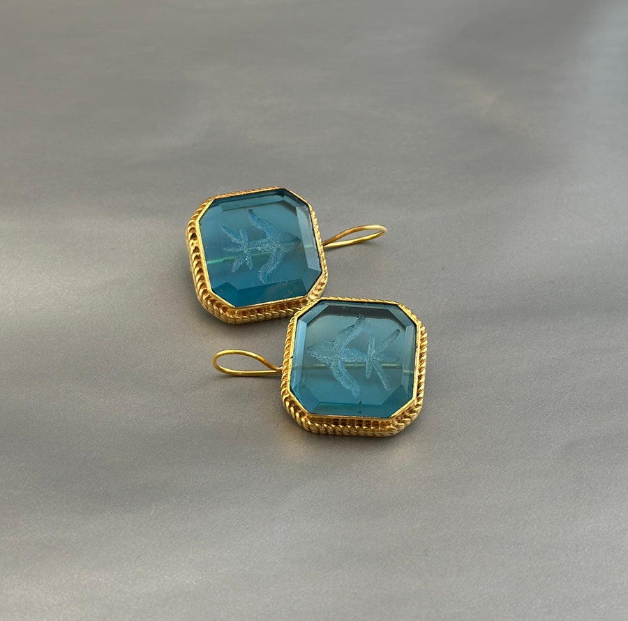 Blue Intaglio Statement Earrings, Bridal Gold, photo 8