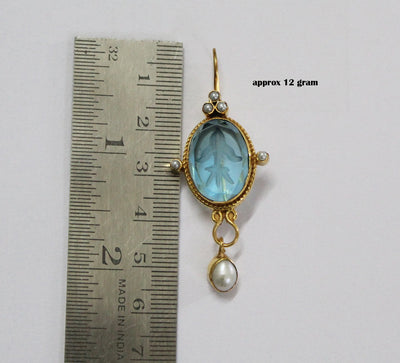Green Intaglio Earrings, Victorian Style, 18K Gold, photo 3