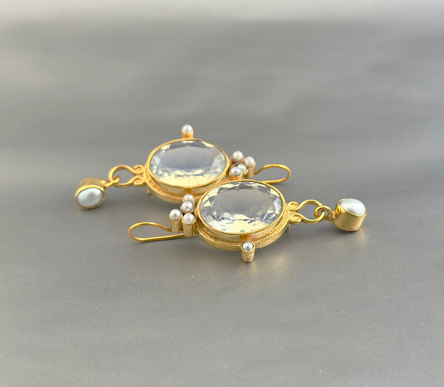 Opal Intaglio Earrings, Victorian Statement, 18K Gold Plated, photo 6