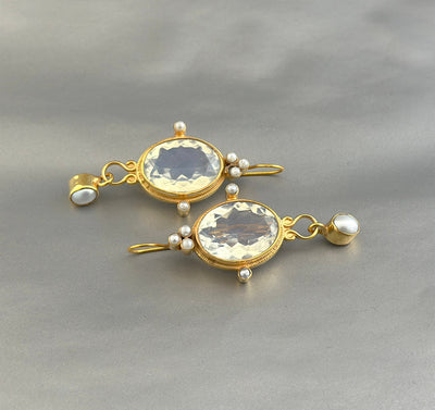 Opal Intaglio Earrings, Victorian Statement, 18K Gold Plated, photo 4