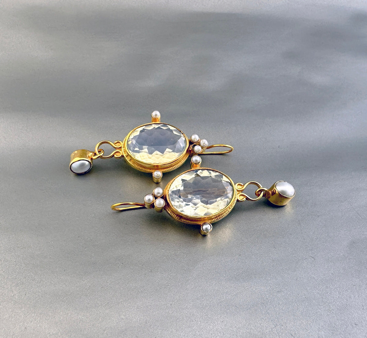 Opal Intaglio Earrings, Victorian Statement, 18K Gold Plated, photo 5
