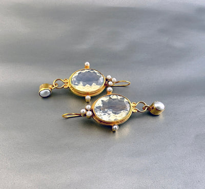 Opal Intaglio Earrings, Victorian Statement, 18K Gold Plated, photo 5