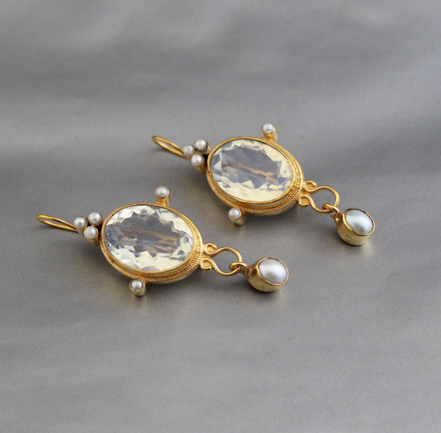 Opal Intaglio Earrings, Victorian Statement, 18K Gold Plated, photo 7