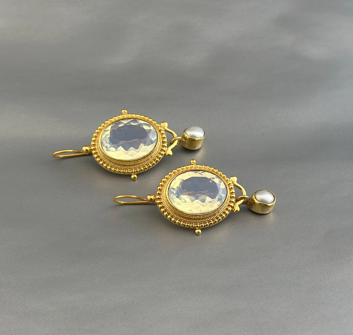 Opal Glass Intaglio Earrings, Art Nouveau Bridal Style, photo 5
