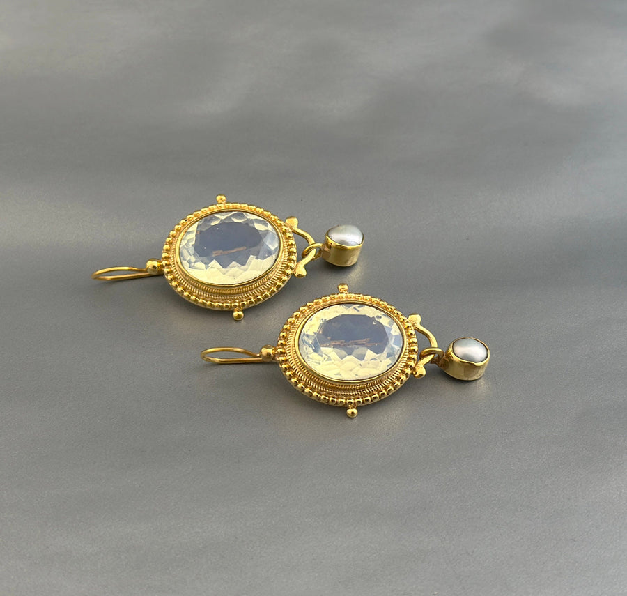 Opal Glass Intaglio Earrings, Art Nouveau Bridal Style, photo 5