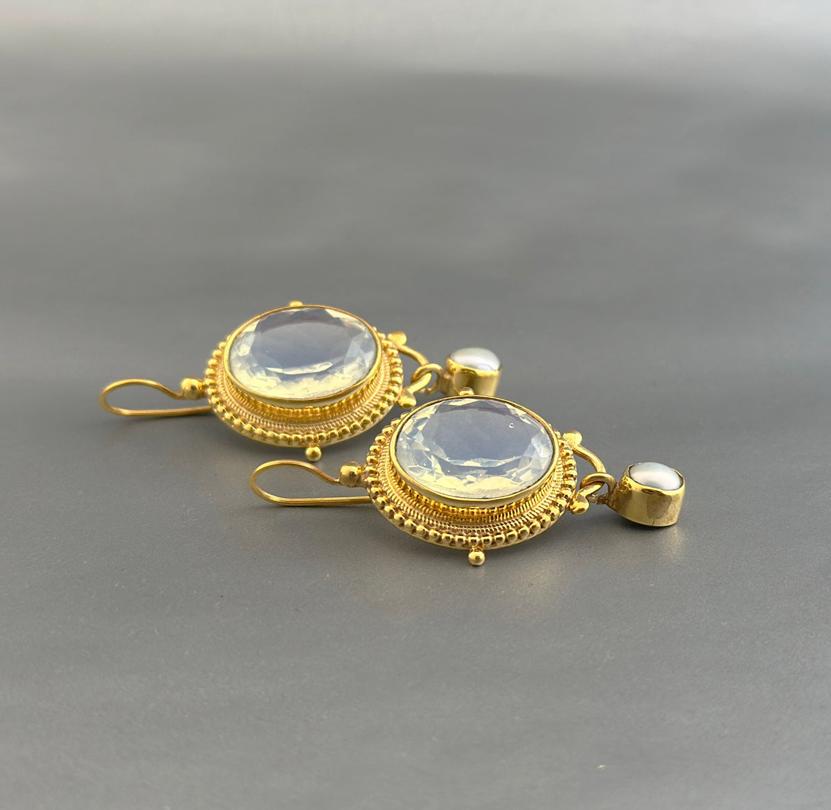 Opal Glass Intaglio Earrings, Art Nouveau Bridal Style, photo 2