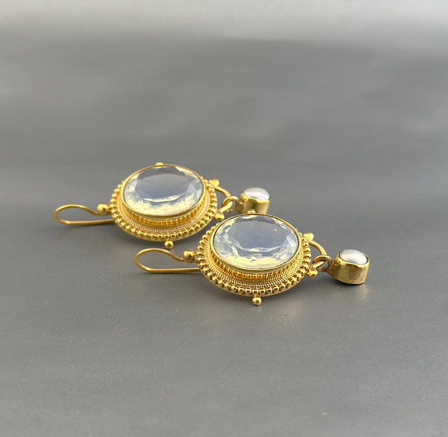 Opal Glass Intaglio Earrings, Art Nouveau Bridal Style, photo 2