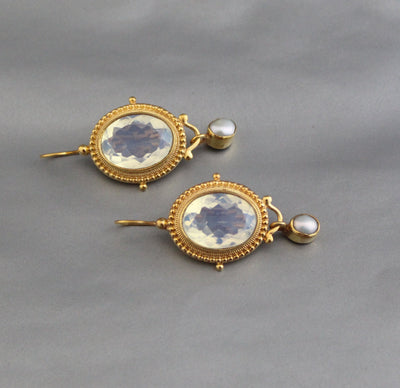 Opal Glass Intaglio Earrings, Art Nouveau Bridal Style, photo 7