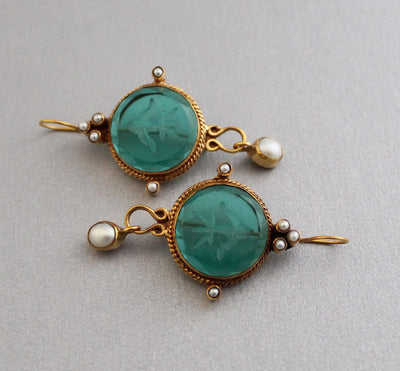 Green Intaglio Statement Earrings, Bridal Gold, photo 6