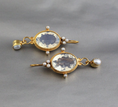 Opal Intaglio Earrings, Victorian Statement, 18K Gold Plated, photo 2