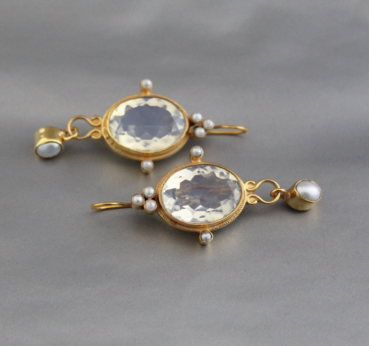 Opal Intaglio Earrings, Victorian Statement, 18K Gold Plated, photo 8