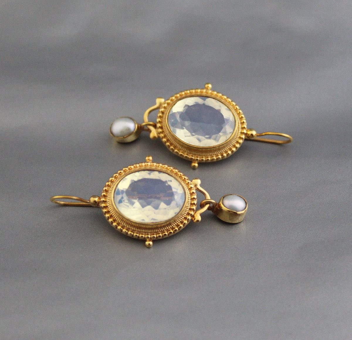 Opal Glass Intaglio Earrings, Art Nouveau Bridal Style, photo 6