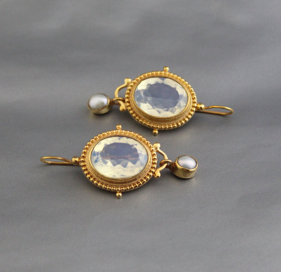 Opal Glass Intaglio Earrings, Art Nouveau Bridal Style, photo 6