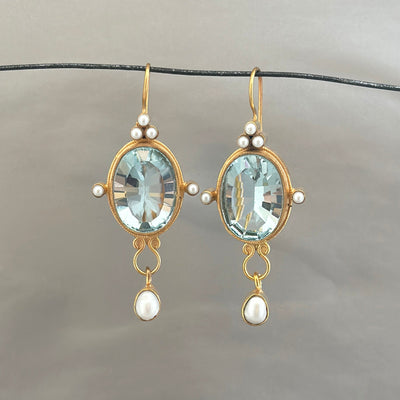 Blue Intaglio Earrings, 1920s Victorian Style, 18K Gold Plated, photo 5