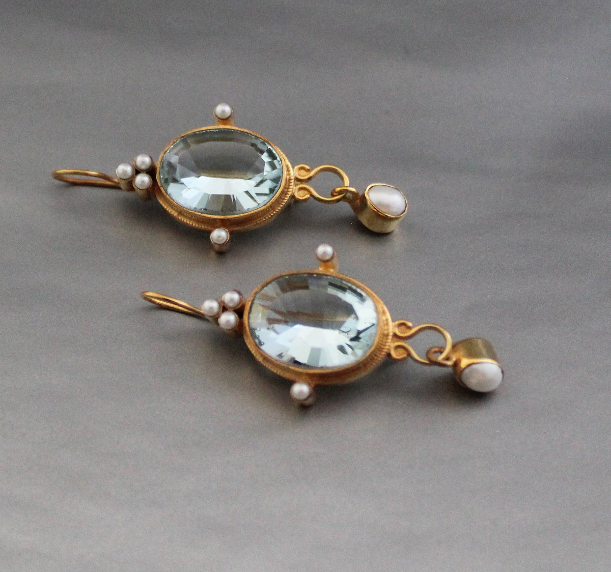 Blue Intaglio Earrings, 1920s Victorian Style, 18K Gold Plated, photo 10