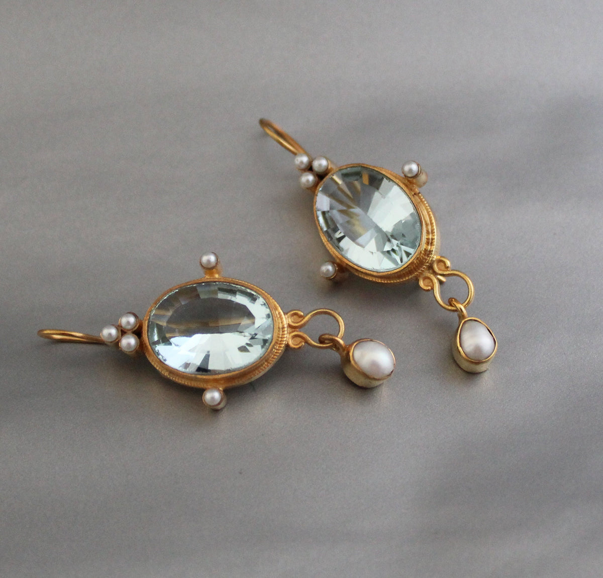 Blue Intaglio Earrings, 1920s Victorian Style, 18K Gold Plated, photo 9