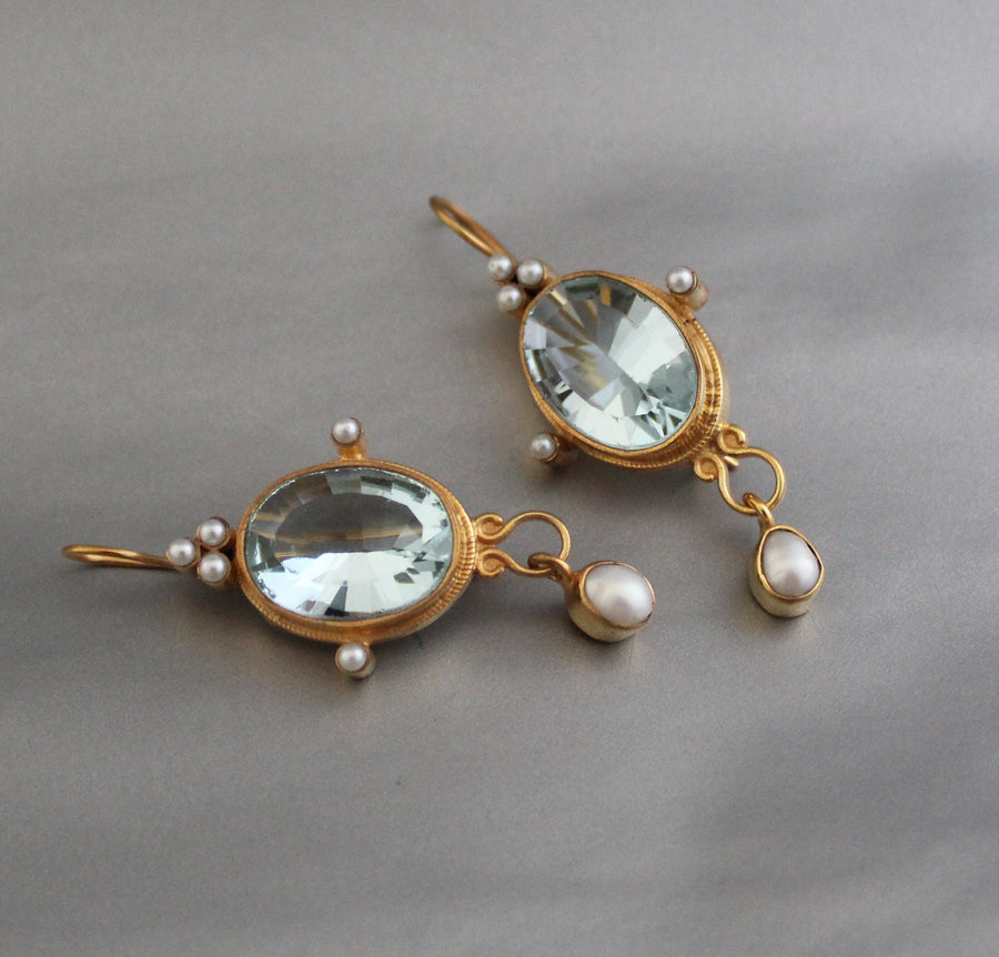 Blue Intaglio Earrings, 1920s Victorian Style, 18K Gold Plated, photo 9