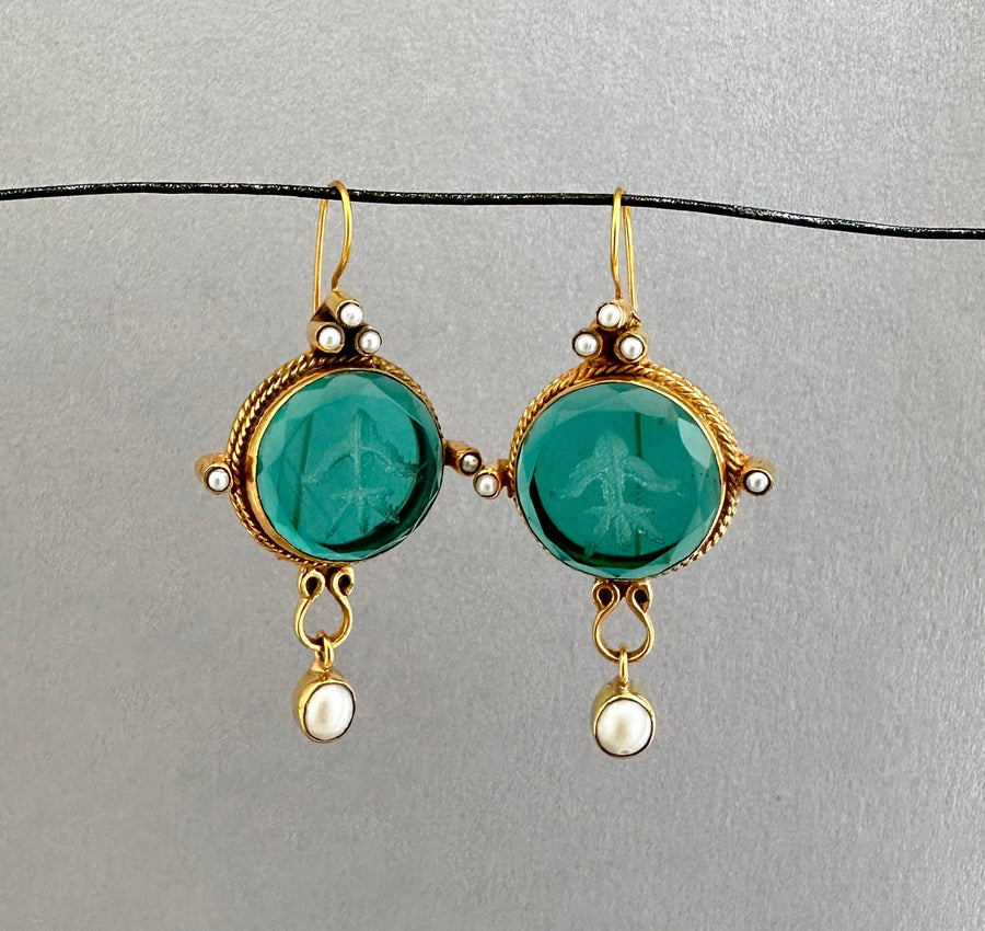Green Intaglio Statement Earrings, Bridal Gold, photo 4