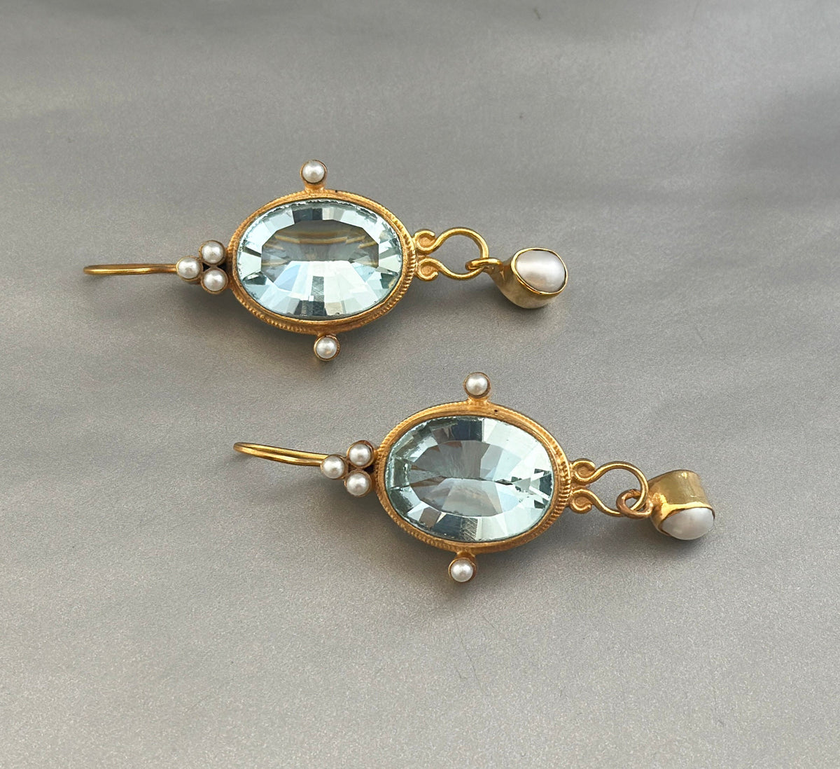 Blue Intaglio Earrings, 1920s Victorian Style, 18K Gold Plated, photo 4