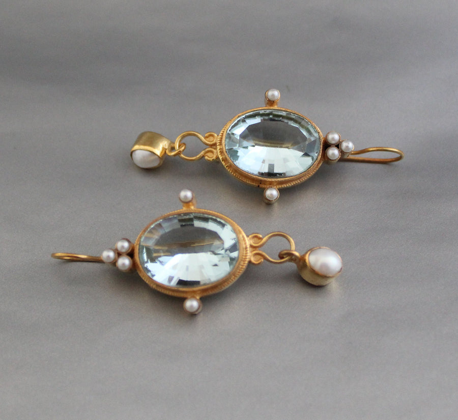 Blue Intaglio Earrings, 1920s Victorian Style, 18K Gold Plated, photo 8
