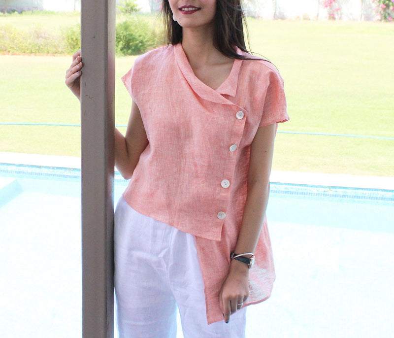 Asymmetric Cowl Neck Linen Blouse, photo 2